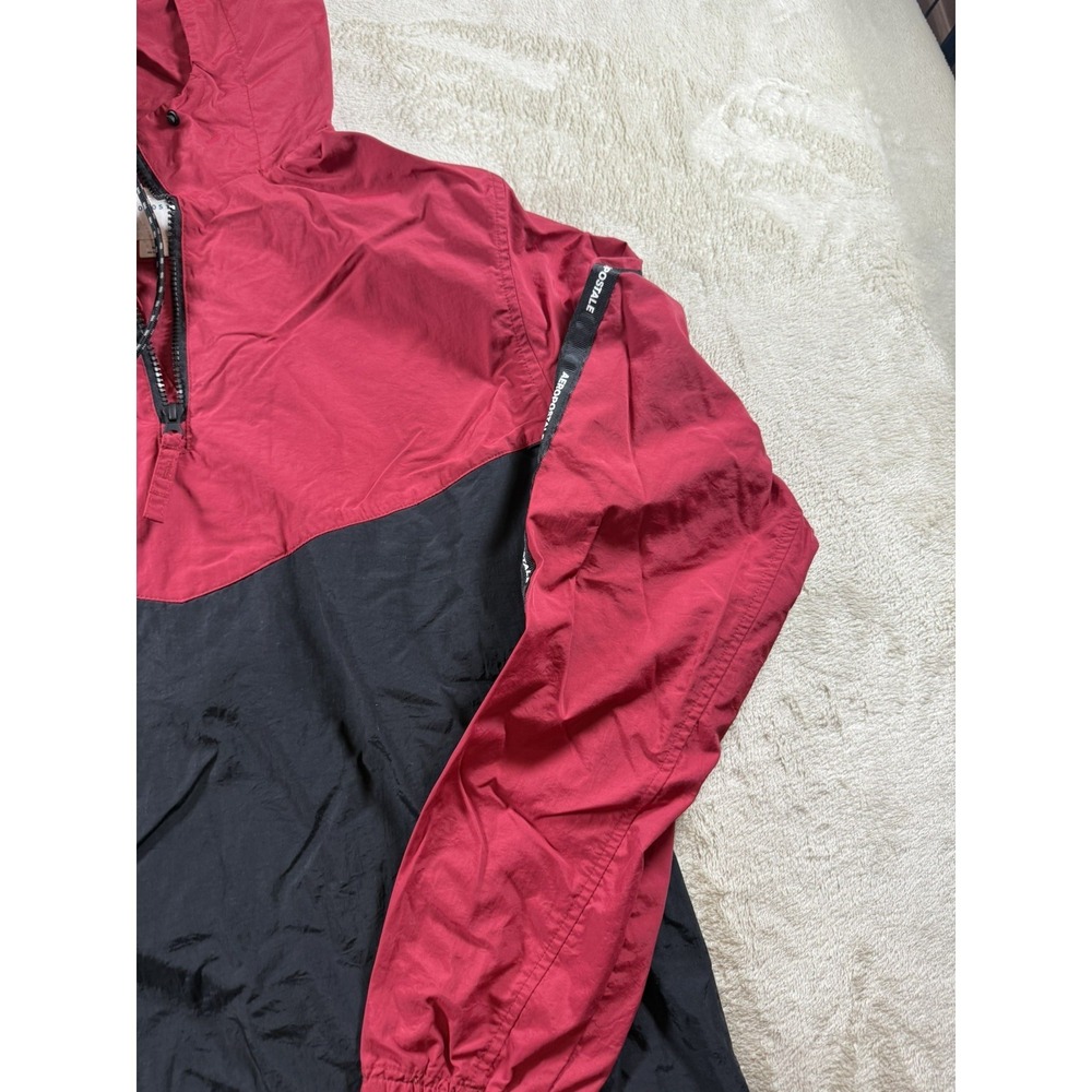Aeropostale Mens  Colorblock Nylon Windbreaker 1/4 Zip‎ Hoodie Jacket red/ Black - Picture 11 of 14